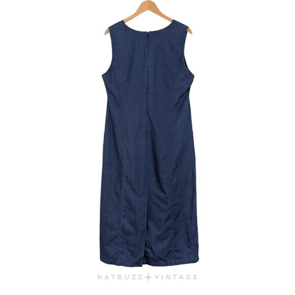 Vintage Talbots Maxi Dress 14 Blue Denim 90s Teacher Modest Pocket Jumper - Picture 6 of 11